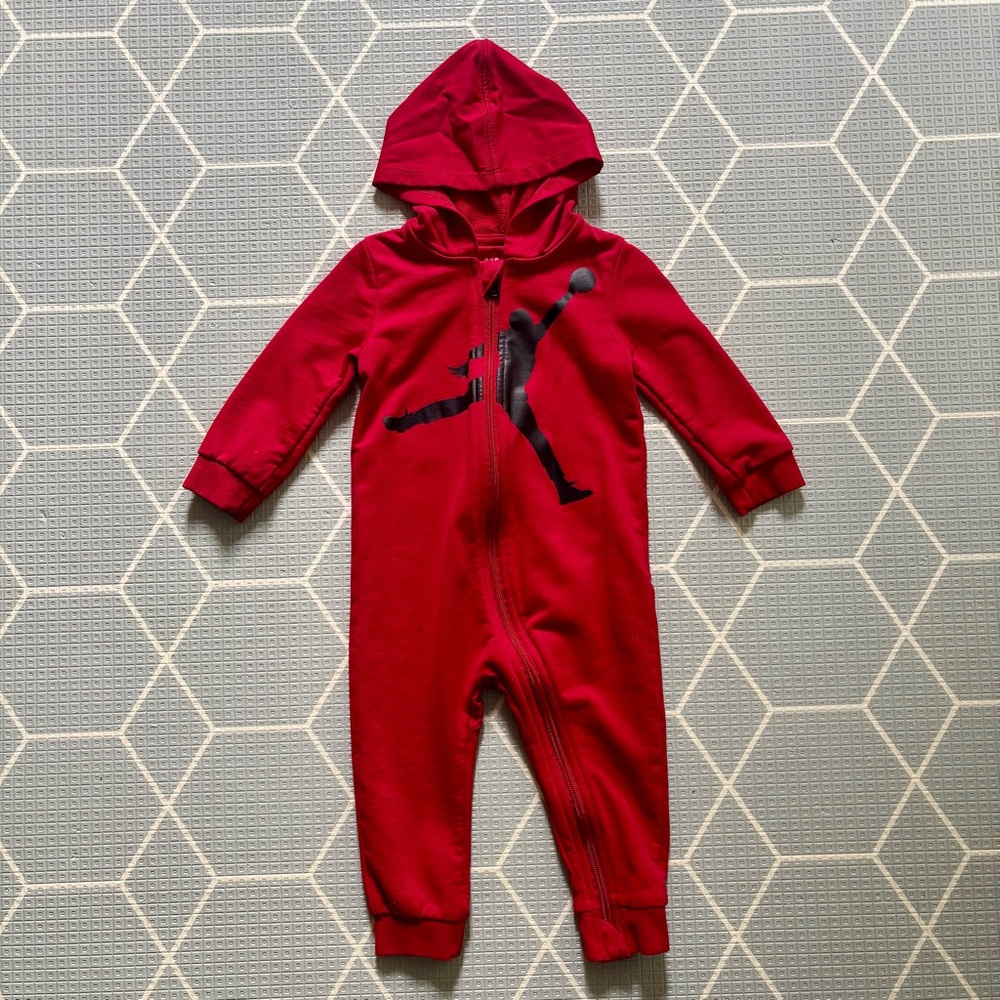 Jordan Red Hooded Footie One Piece